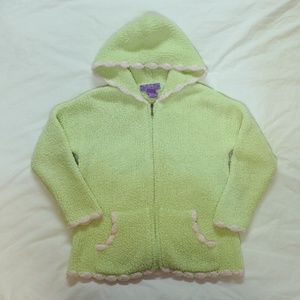 Plush Green Zip-up With Pink Trim